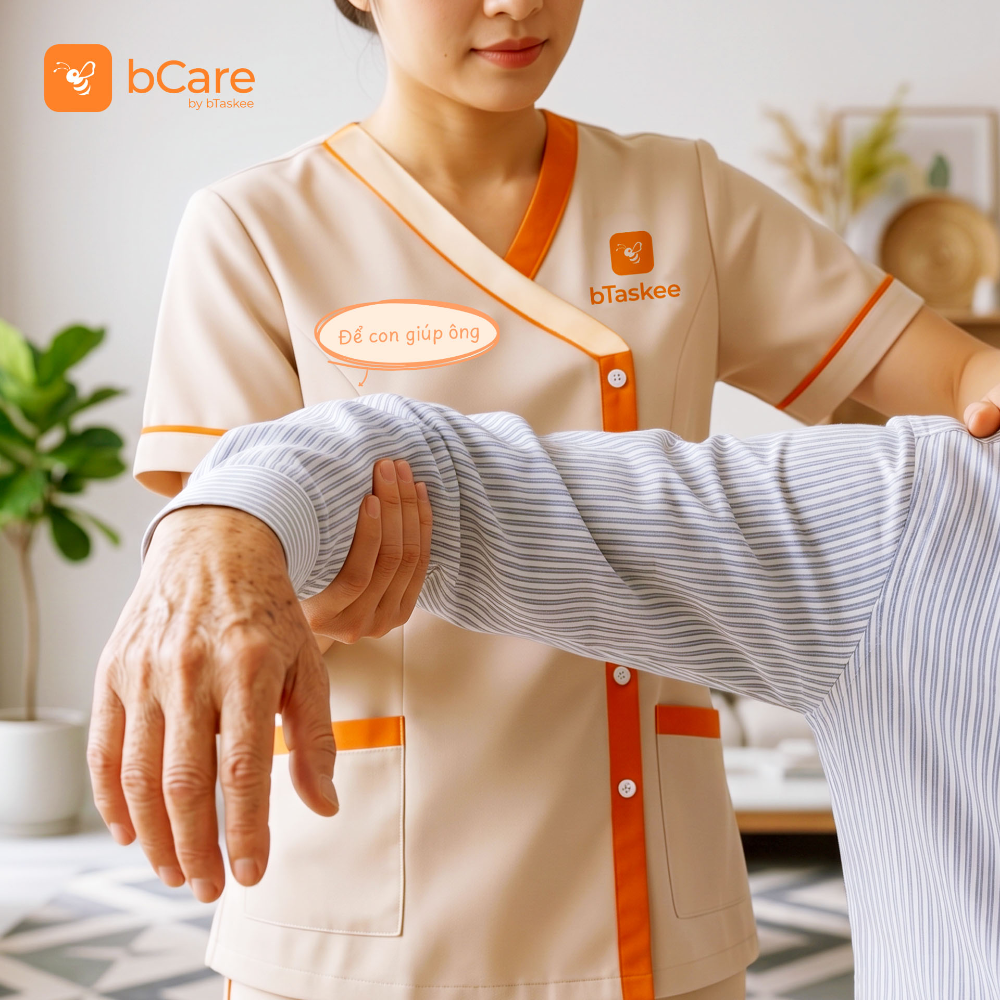 bCare Tasker supporting an elder's arm